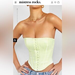 'CULTURED'
Lemon Satin Strapless Corset Mistress Rocks / House of CB’s brand